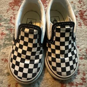 Vans Black and White Checkered Kids Sneakers, gently worn